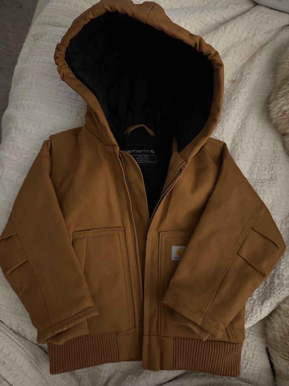 Carhartt Kids Tan Hooded Duck Canvas Puffer Jacket - 12mo